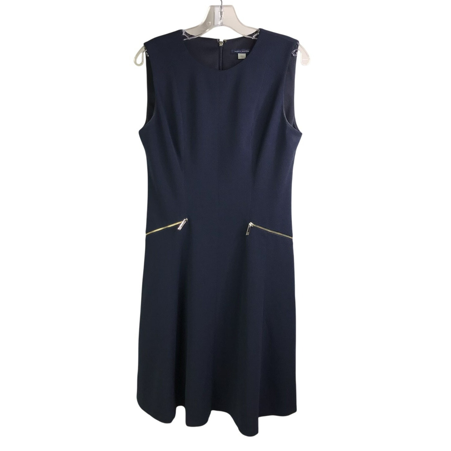 Tommy Hilfiger "Sky Captain" Slveless Midi Dress Womens 8 Navy Blue Zip Pockets